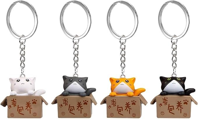 Cartoon Cat in Box Keychain
